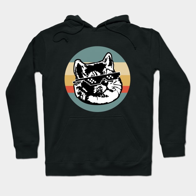 Heavy Breathing Cat Deal With It 8 Bit Glasses Hoodie by Electrovista